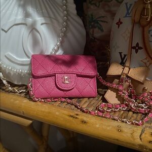 Chanel pink  mini wallet with strap